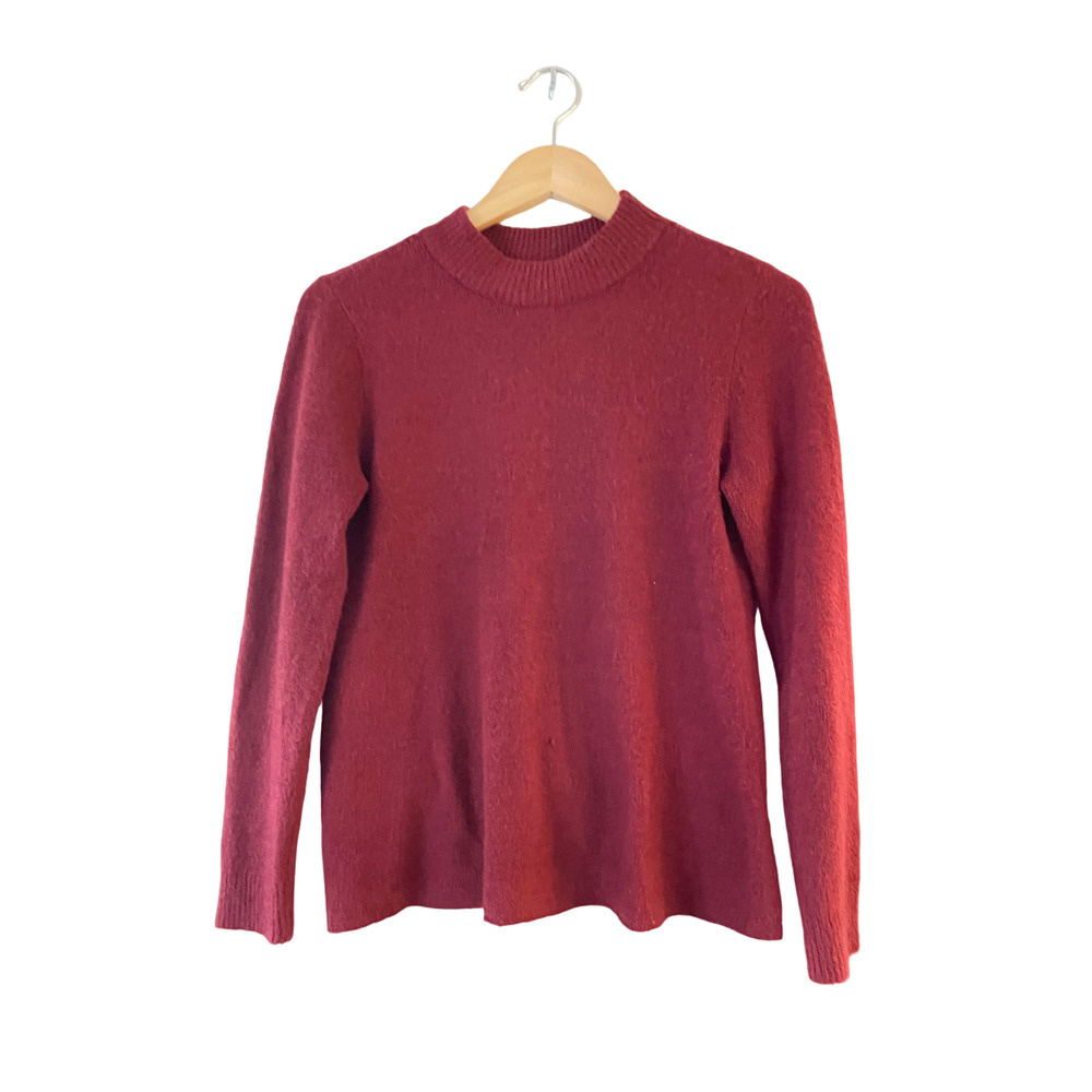 Olivaceous Size S Womens Cross Back Cutout Pullover Sweater Burgundy Long Sleeve